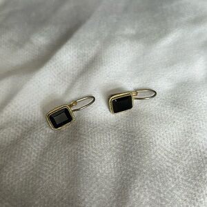Vintage gold tone and onyx earrings. Snap, pierced closure, likely 90’s